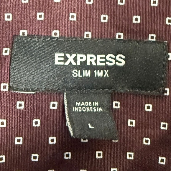 Express Mens Burgundy Dot Print Slim Fit Long Sleeve Button Down Shirt Large - Picture 3 of 6